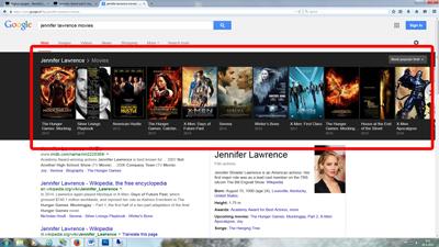 Google semantic search for Jennifer Lawrence movies